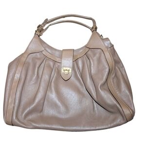Salvatore Ferragamo Taupe Leather Shoulder Bag
